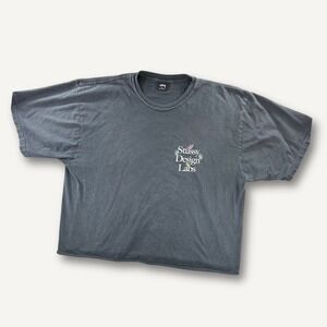 Stussy Design Labs T Shirt Crop XL Cut  Gray Fade Graphic Front Back Streetwear